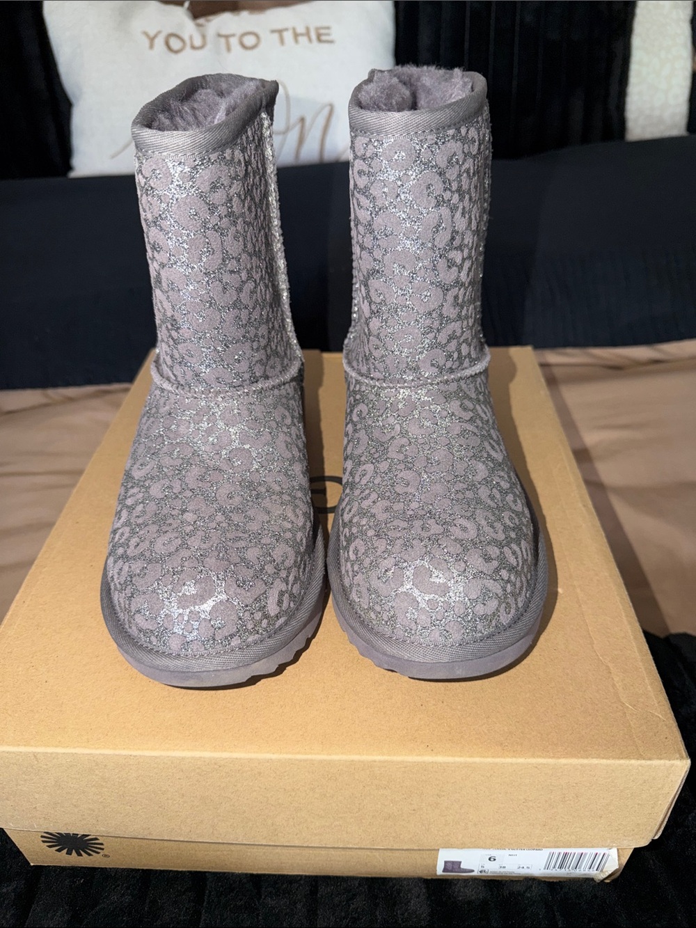 UGG Gray Silver Glitter Leopard Short Boots